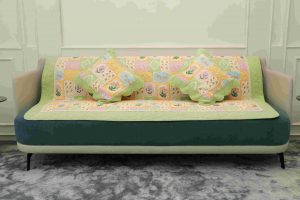 Pastel green and pink flower quilted sofa sujni - Image 2